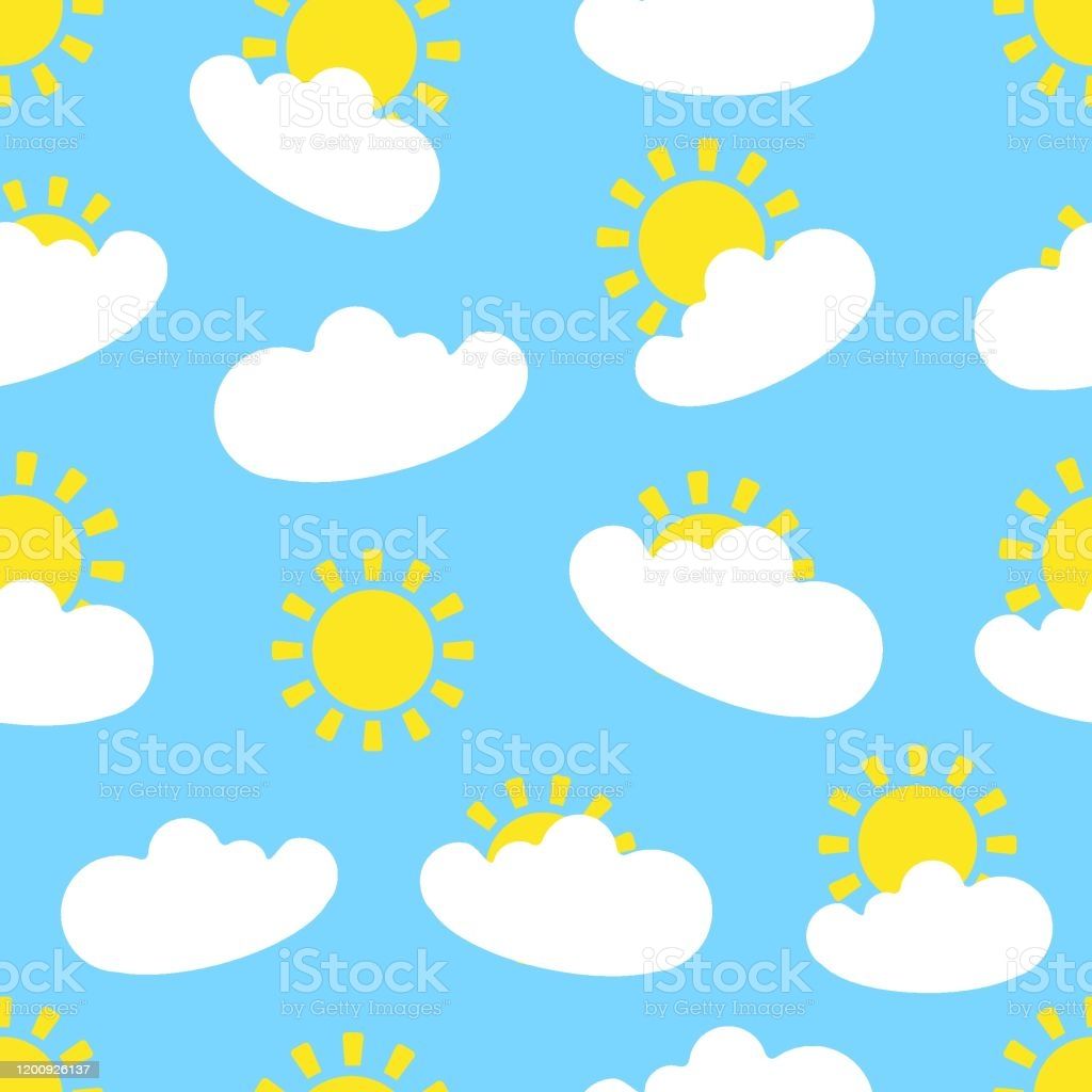Seamless Pattern With Clouds And Sun On Blue Sky Endless Background Modern Cute Design Print For Fabric Wrapping Papers Wallpaper Covers Summer Clothes Creative Vector Illustration Stock Illustration Image Now