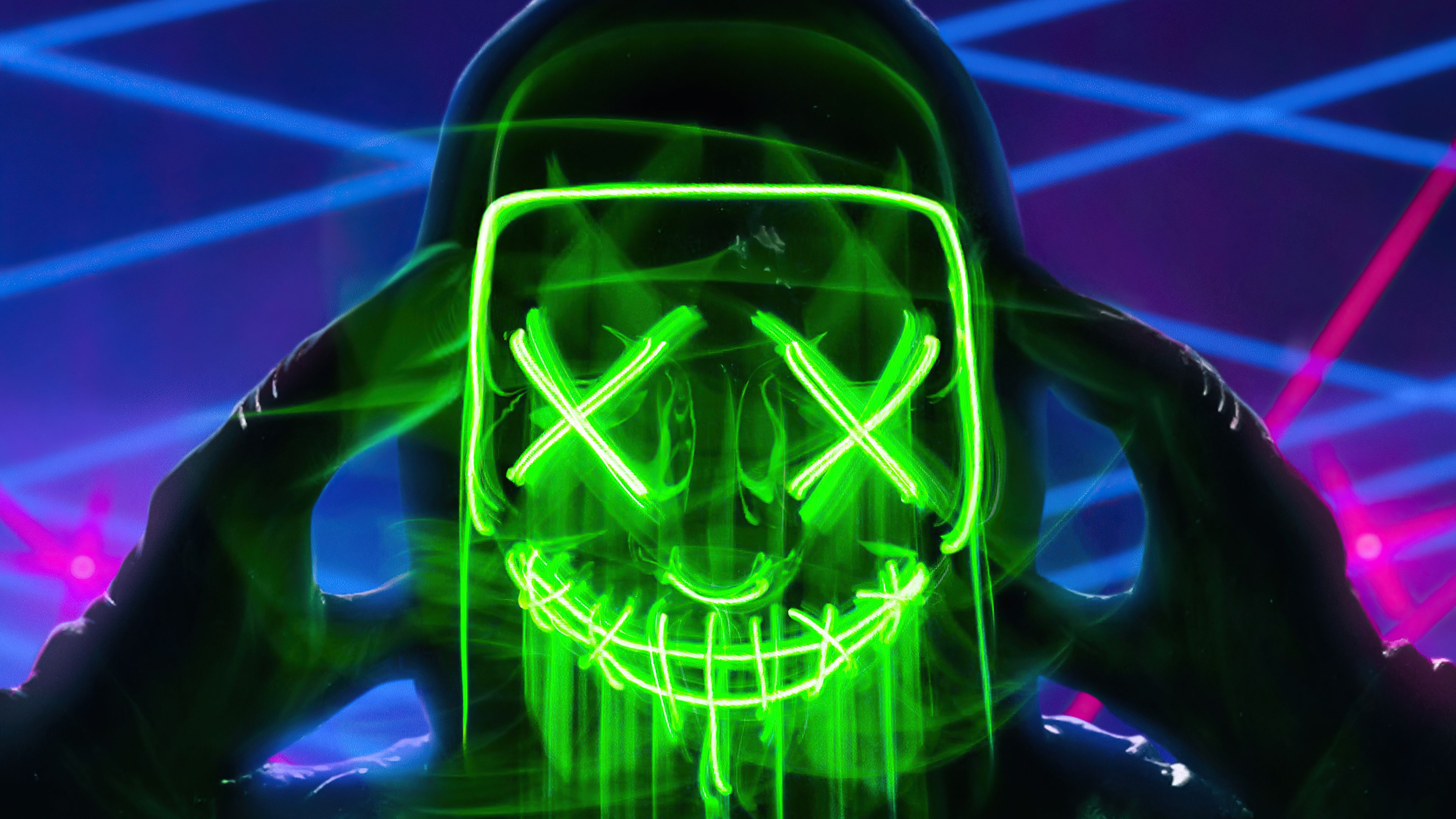 Neon Green Mask Triangle Guy 4k, HD Artist, 4k Wallpaper, Image, Background, Photo and Picture