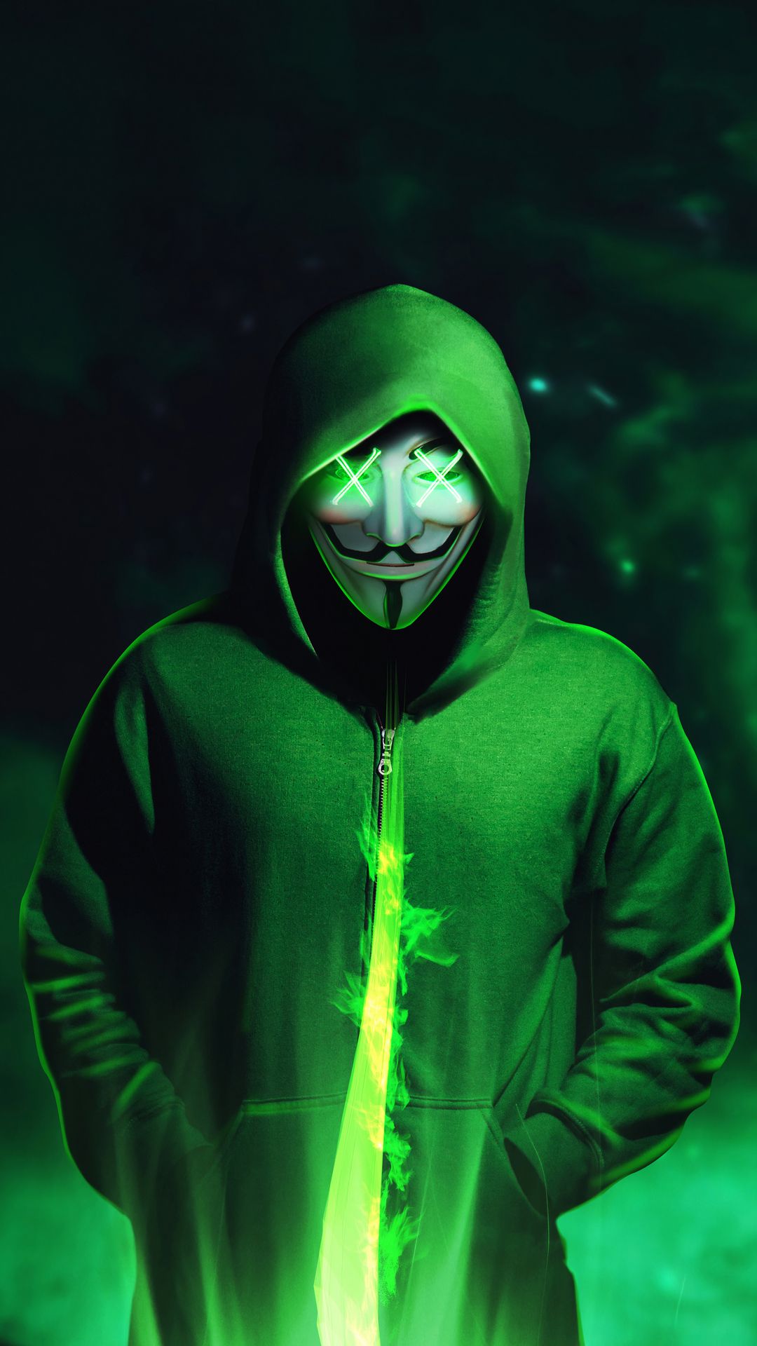 Green Hoodie Anonymus Mask 4k