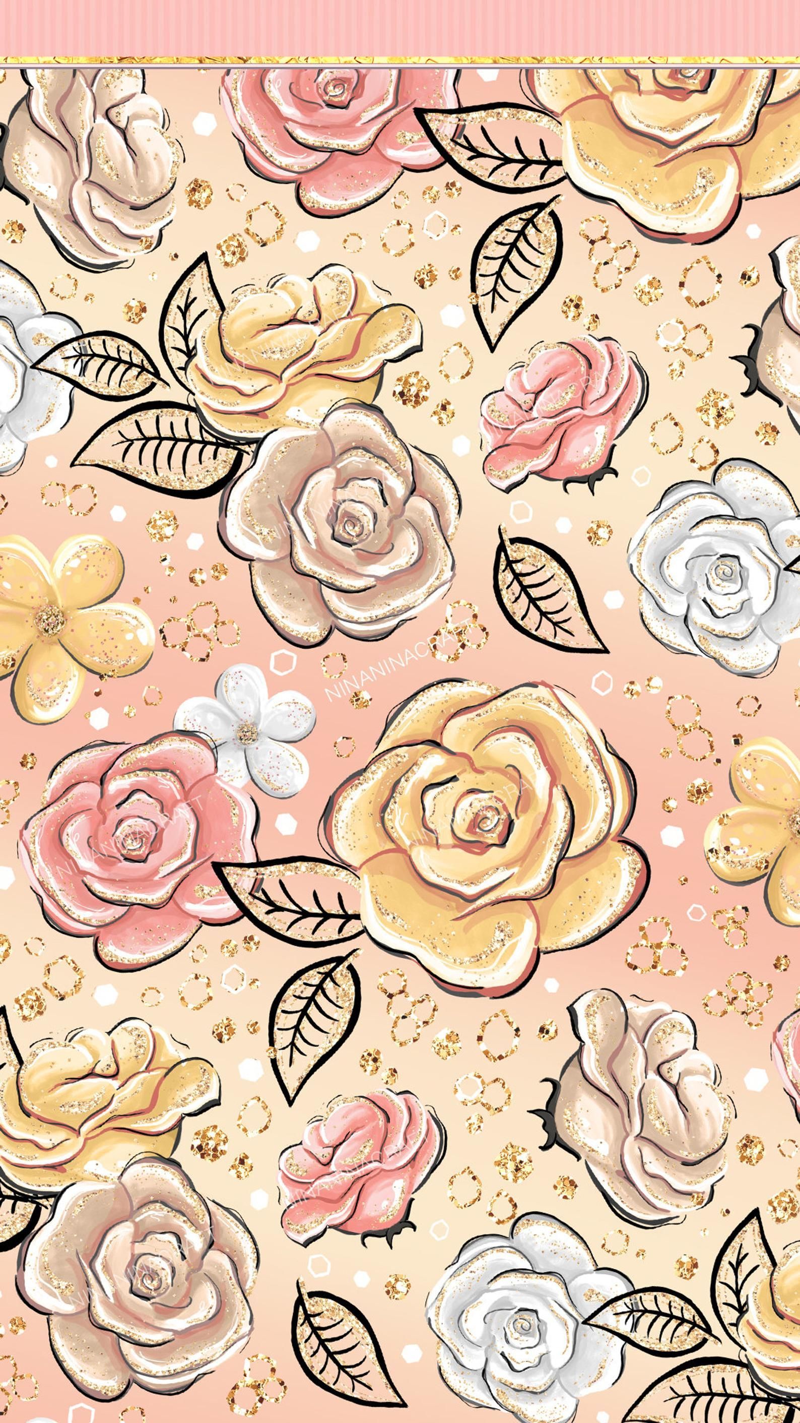 Honey Bee Digital Papers Fashion Seamless Patterns Gold. Etsy. Cute background, Floral wallpaper iphone, Flower phone wallpaper