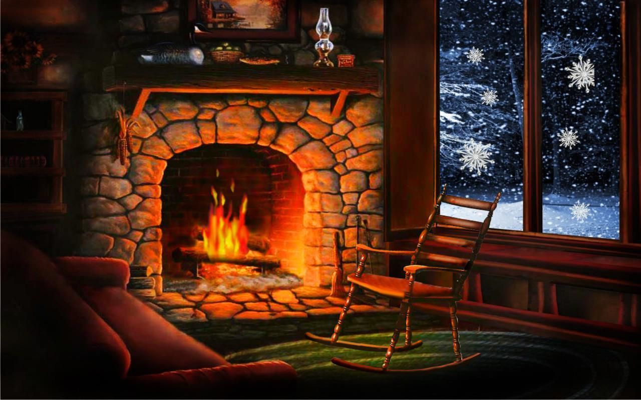 fireplace snow, Winter cozy, Winter night