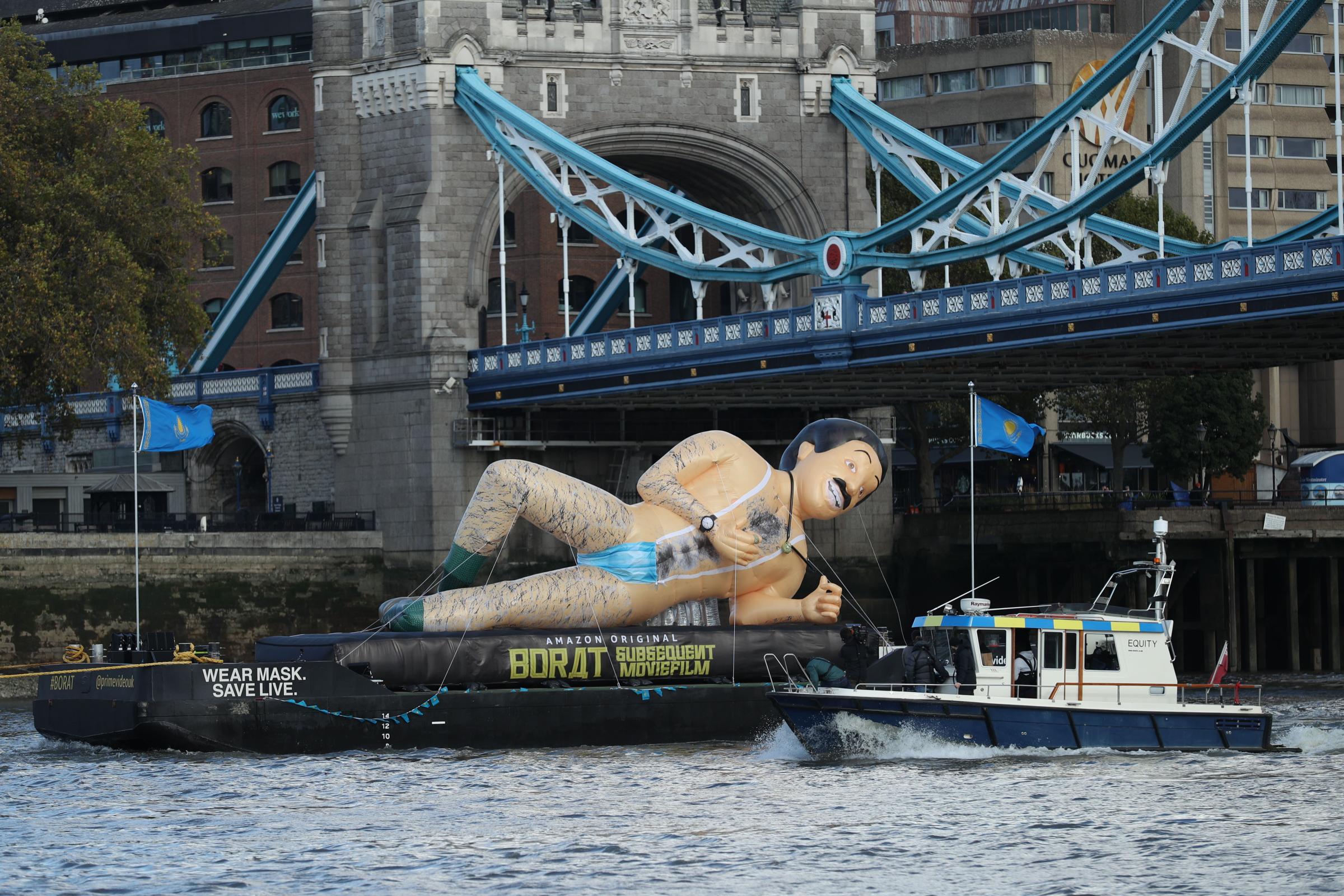 Giant Borat floats down Thames to promote new movie. Central Fife Times