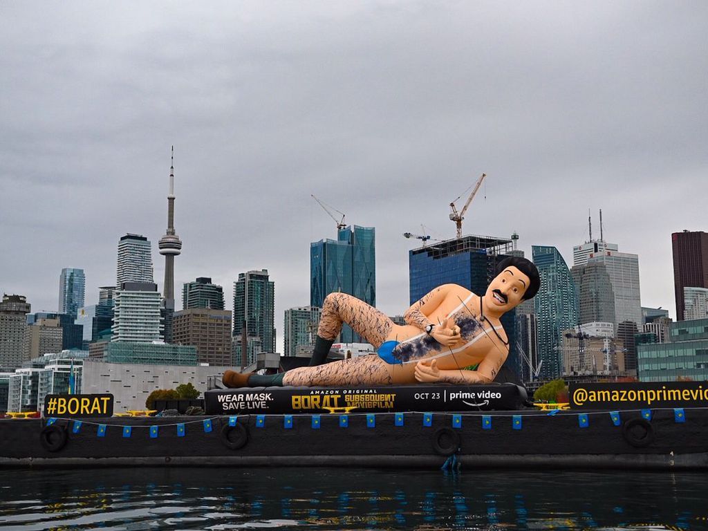Inflatable Borat takes over Toronto's Harbourfont. Woodstock Sentinel Review