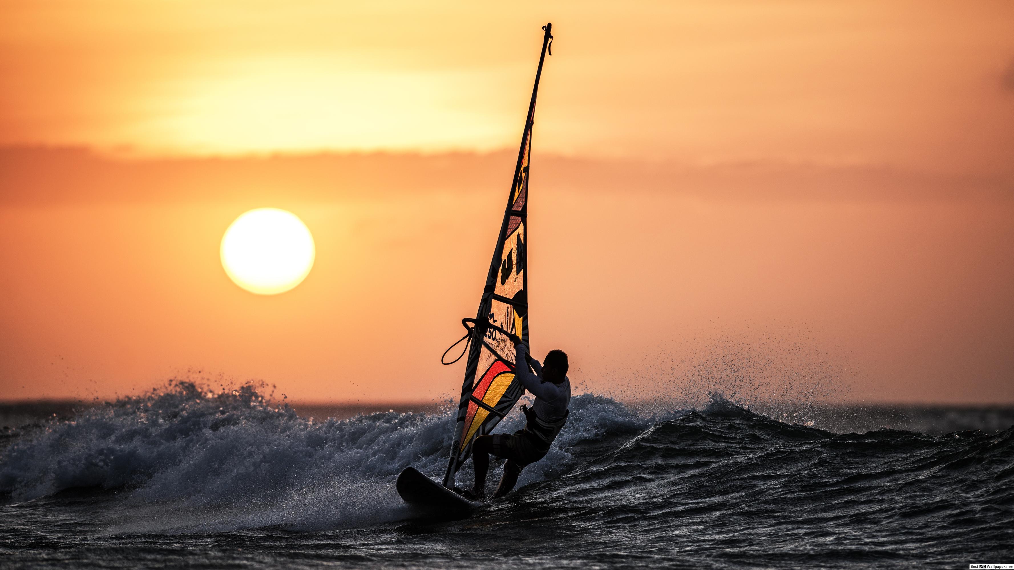 Windsurfing in sunset HD wallpaper download