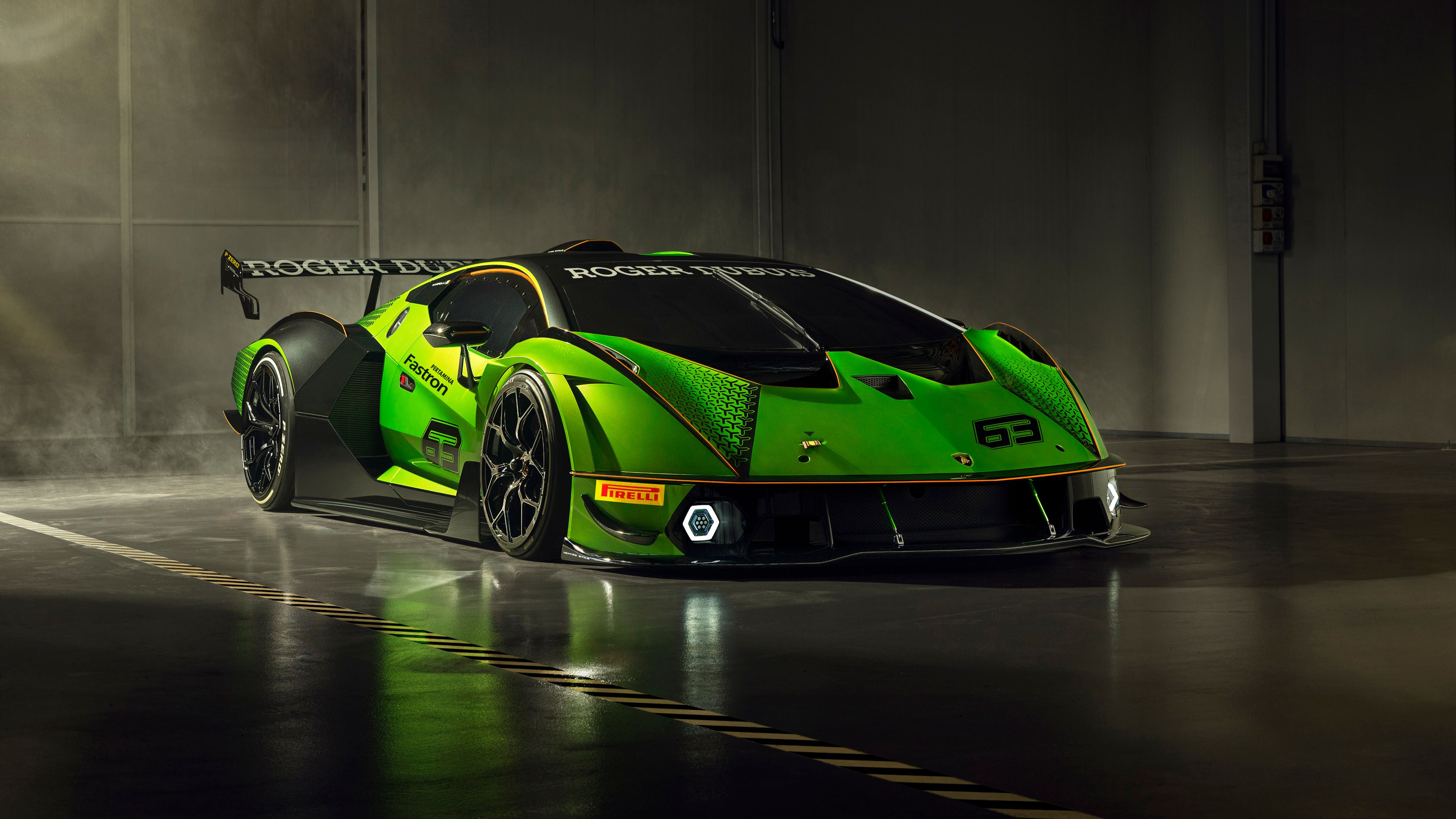 Lamborghini Essenza Car Supercars Vehicle Italian Supercars Race Cars Spotlights Low Light Green Car Wallpaper:3840x2160