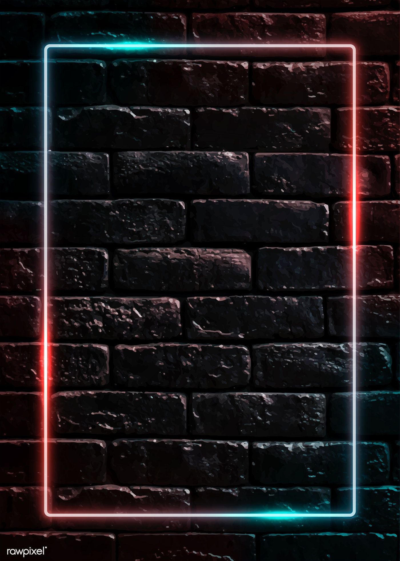 Download premium vector of Rectangle neon frame on black brick wall vector. Black brick wall, Black brick, Brick wall background
