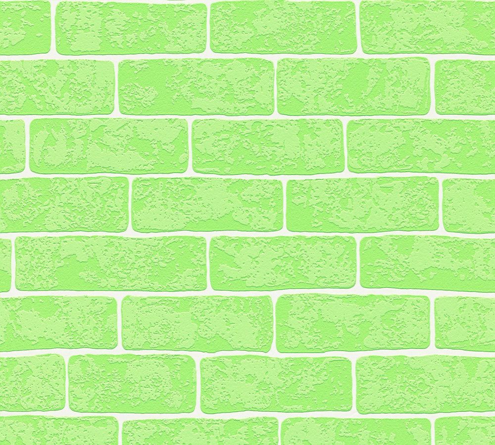 Kids Wallpaper 3D Stone Wall Green White Gloss 35981 3