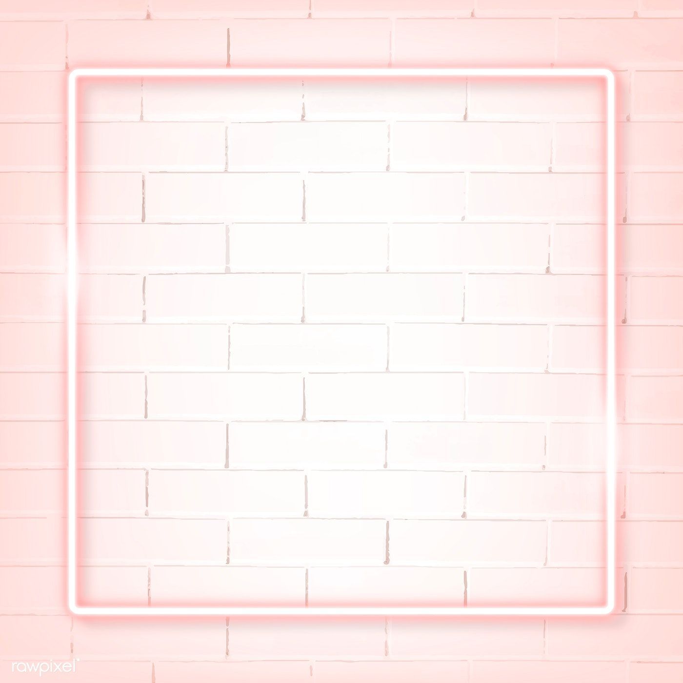Square pink neon frame on a white brick wall vector / manotang. White brick walls, Brick wall background, White brick background