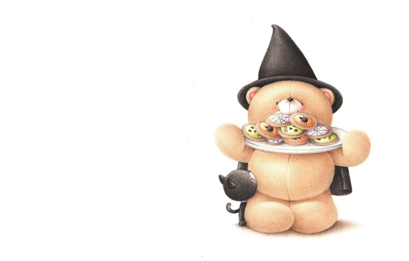 Wallpaper cat, mood, holiday, art, bear, Halloween, cookies, children's, Forever Friends Deckchair bear, Goodies image for desktop, section минимализм