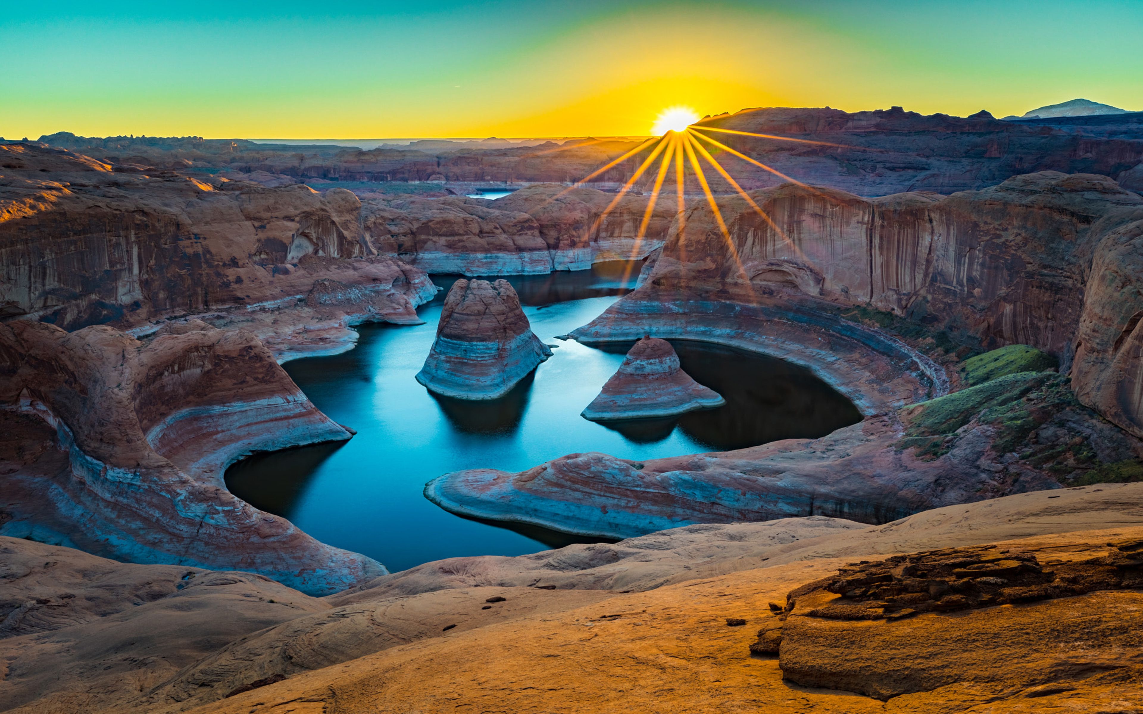 Sunrise Reflection Canyon Colorado River Lake Powell Escalante Utah United States Android Wallpapers For Your Desktop Or Phone : Wallpapers13