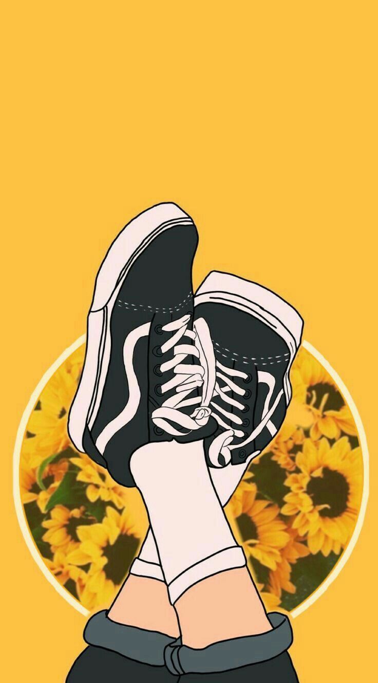 Vans shoes Vans shoes #disneyphonebackground #yellowaesthetic #disneyphonebackground Vans shoes. iPhone wallpaper yellow, Happy cartoon, Cartoon wallpaper