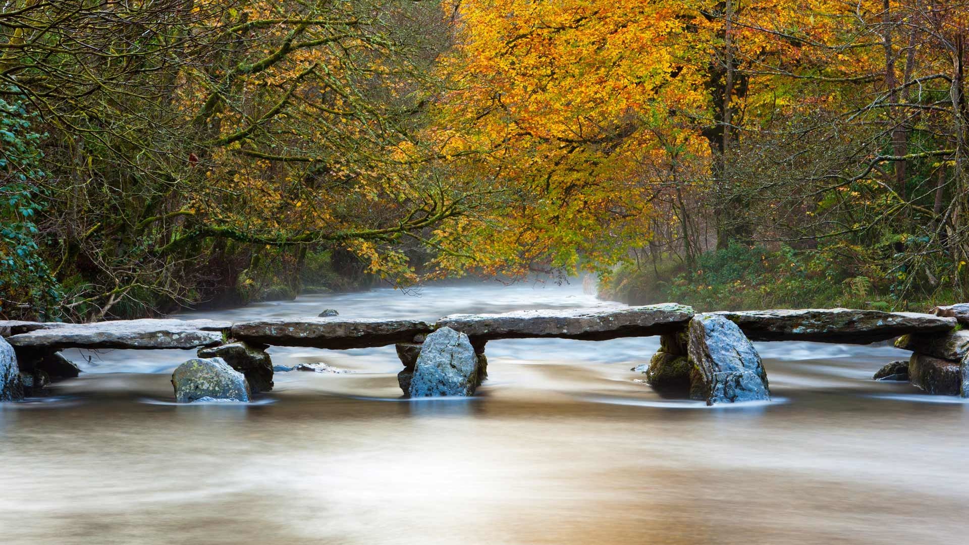 Wallpaper River, trees, stone bridge, autumn 1920x1080 Full HD 2K Picture, Image