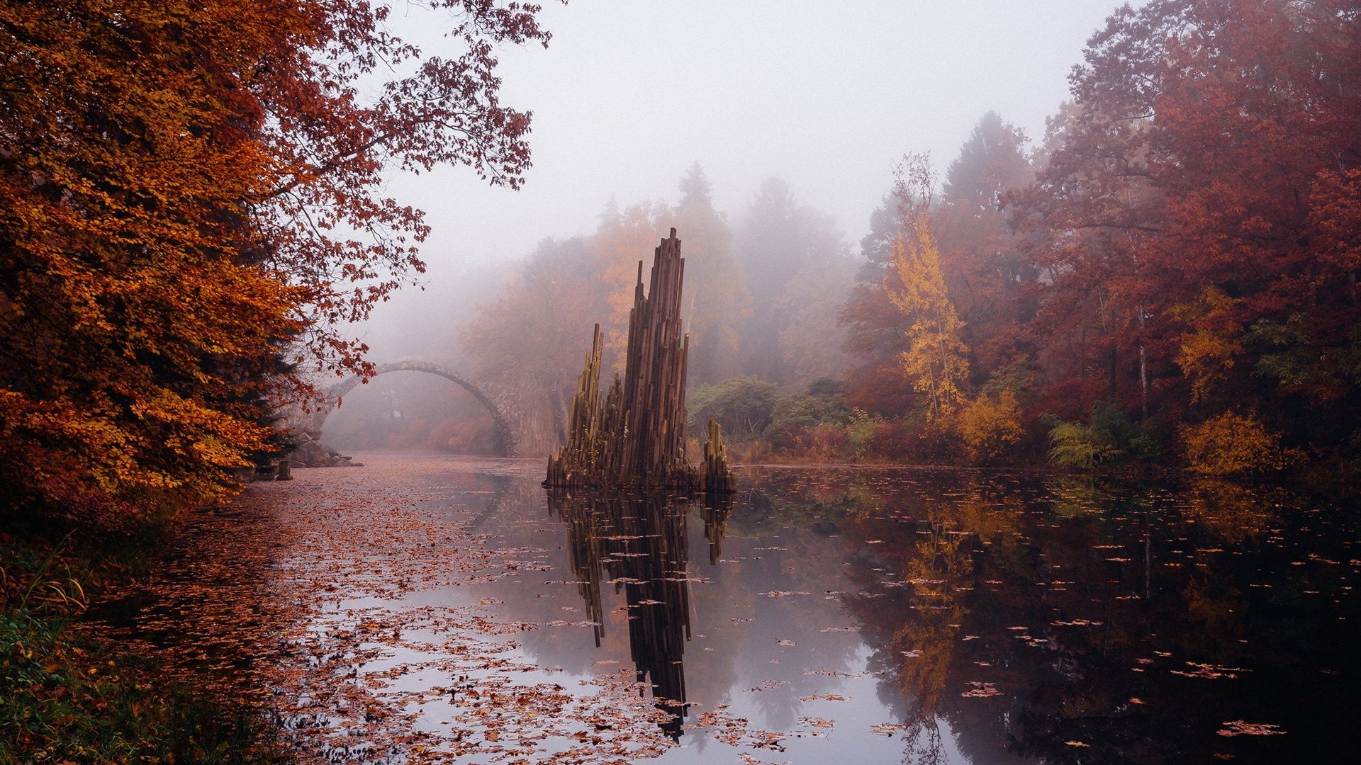 Autumn, Stone Bridge, River, Trees, Fog, Germany 640x1136 IPhone 5 5S 5C SE Wallpaper, Background, Picture, Image