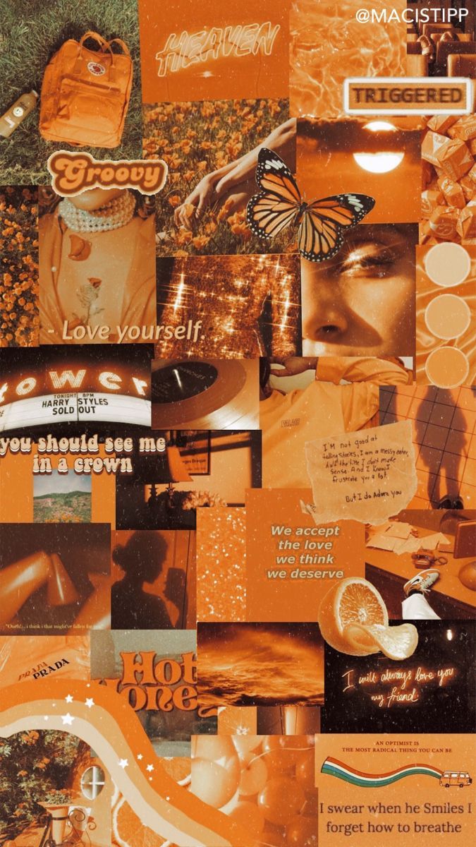 Wallpaper #retro #vintage #orange #collage #aesthetic #aestheticwallpaper. Orange aesthetic, Aesthetic collage, Collage
