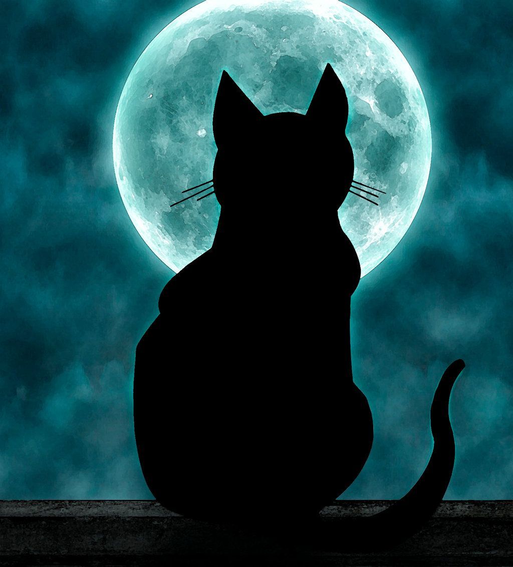 Cat Moon. Cat with moon. Cat painting, Black cat art, Cat art