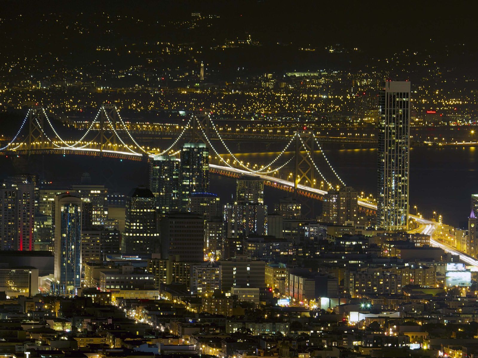 Oakland Bay Bridge Night Scene San Francisco City Skyline United States Of America Wallpaper For Desktop Background 4k Ultra HD 1610, Wallpaper13.com