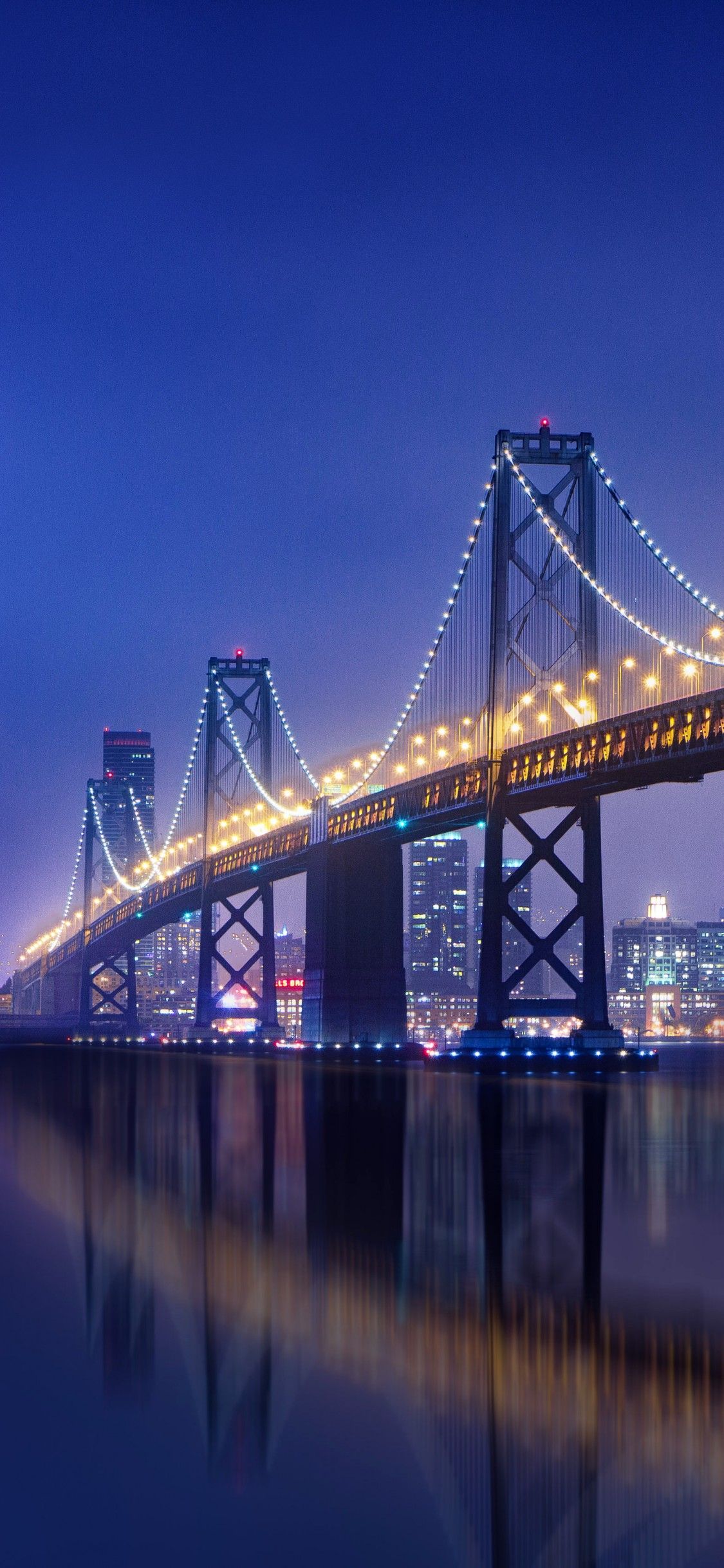 Bay Bridge 4K Wallpaper, San Francisco–Oakland, Night, City lights, Urban, 5K, World