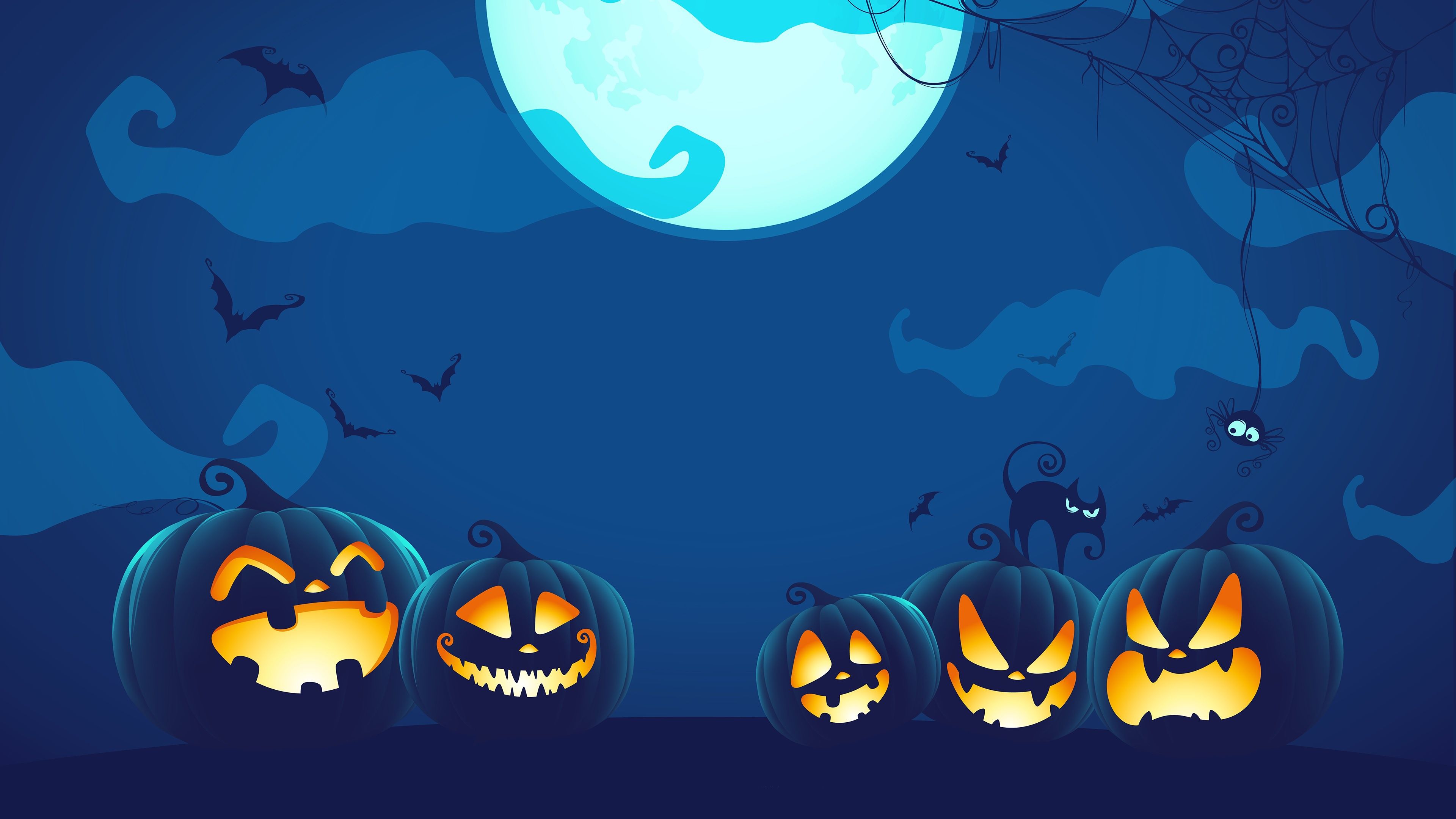 Cat, Halloween, Jack O' Lantern, Moon, Night Wallpaper