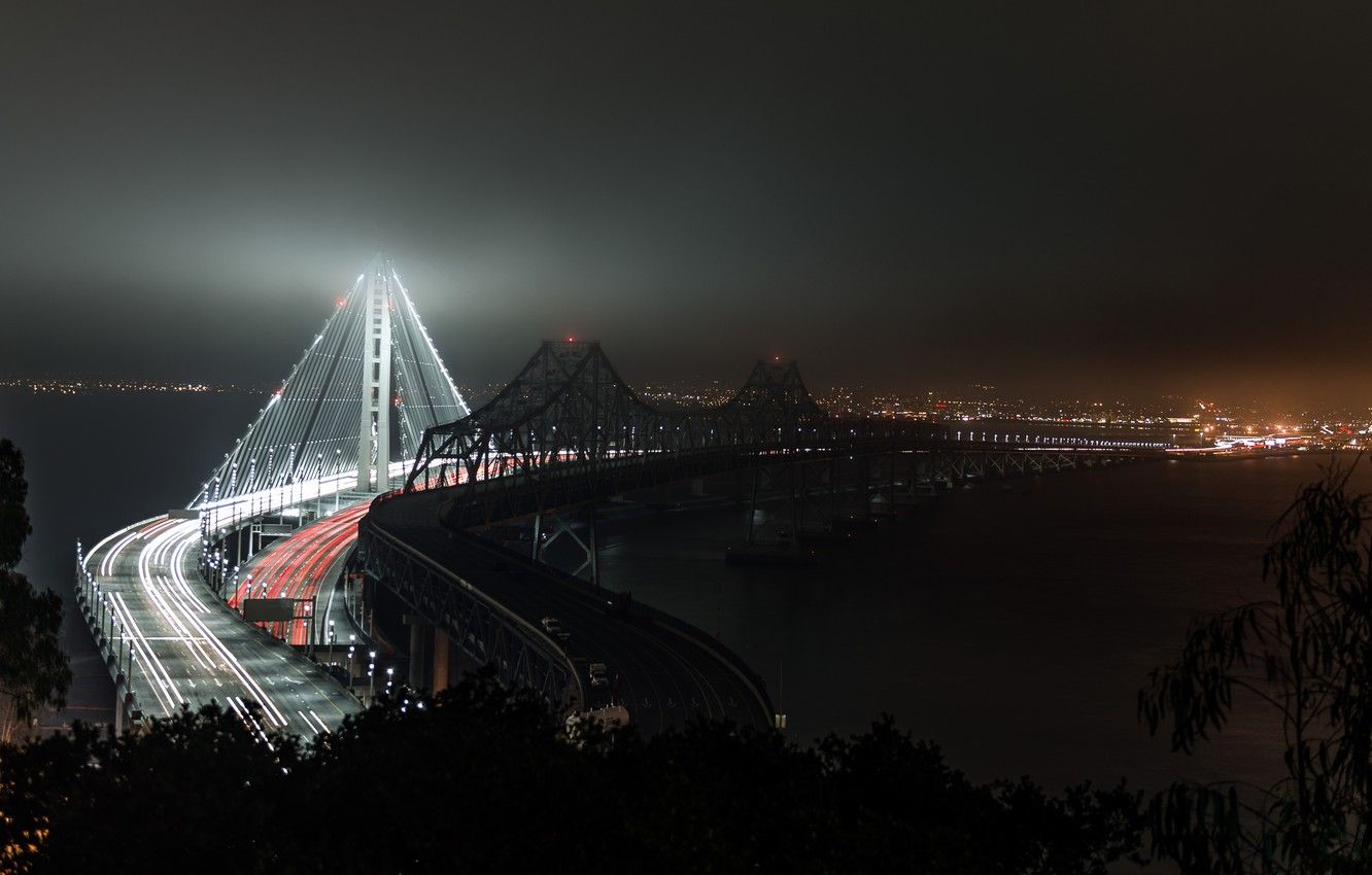 Wallpaper autumn, the sky, night, bridge, lights, lights, dark, dark, CA, Bay, San Francisco, light, USA, USA, sky, bridge image for desktop, section город