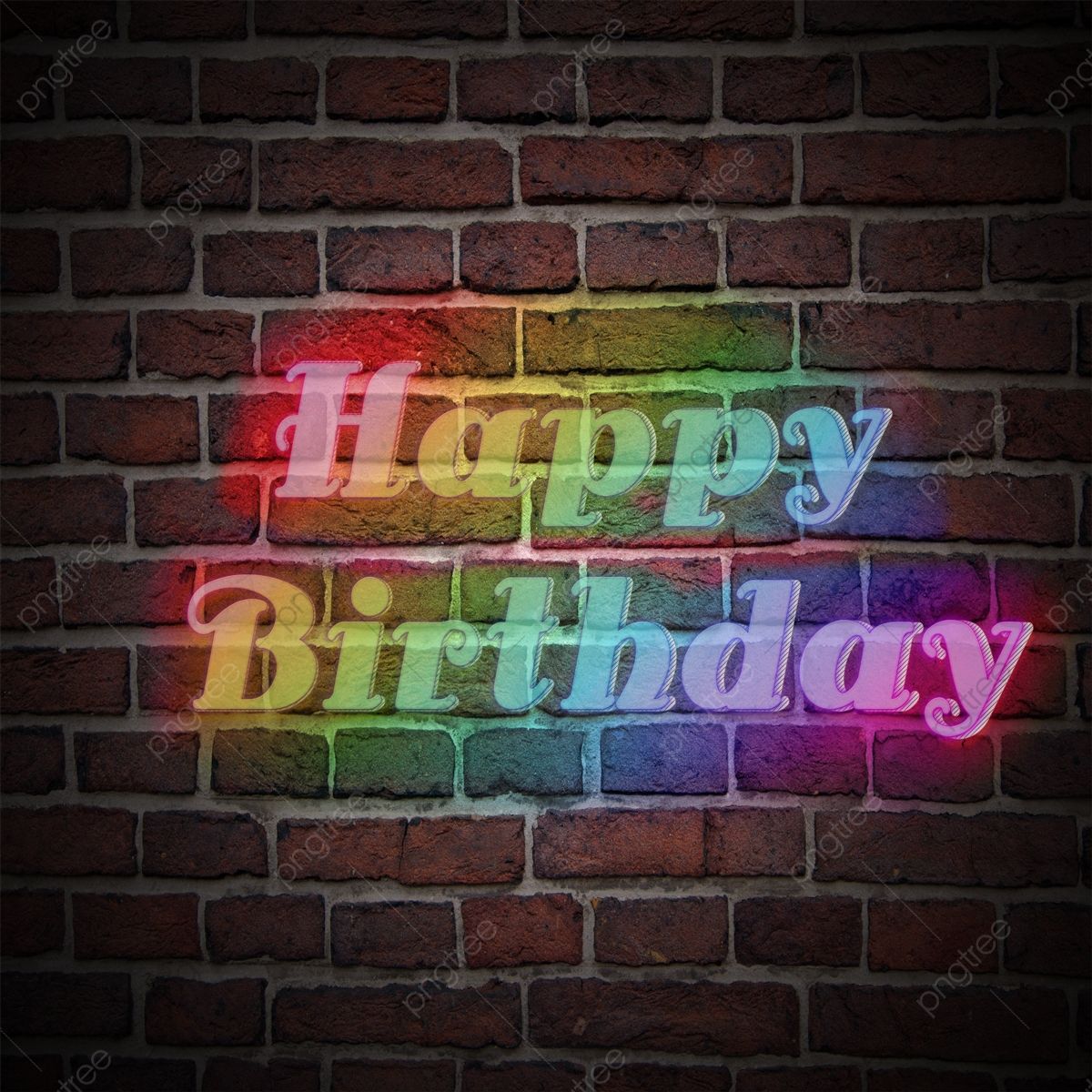 Rainbow Happy Birthday Neon Font Design On Brick Wall Background Font Effect PSD For Free Download