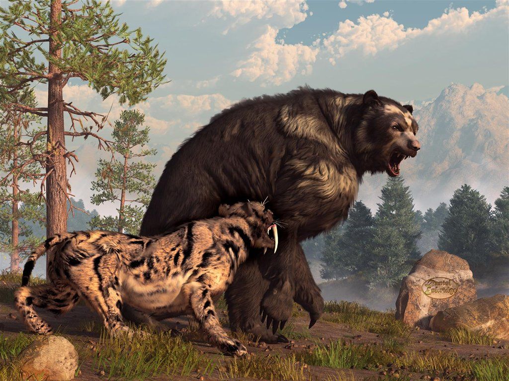 Short Faced Bear And Saber Toothed Cat. Short Faced Bear, Extinct Animals, Megafauna