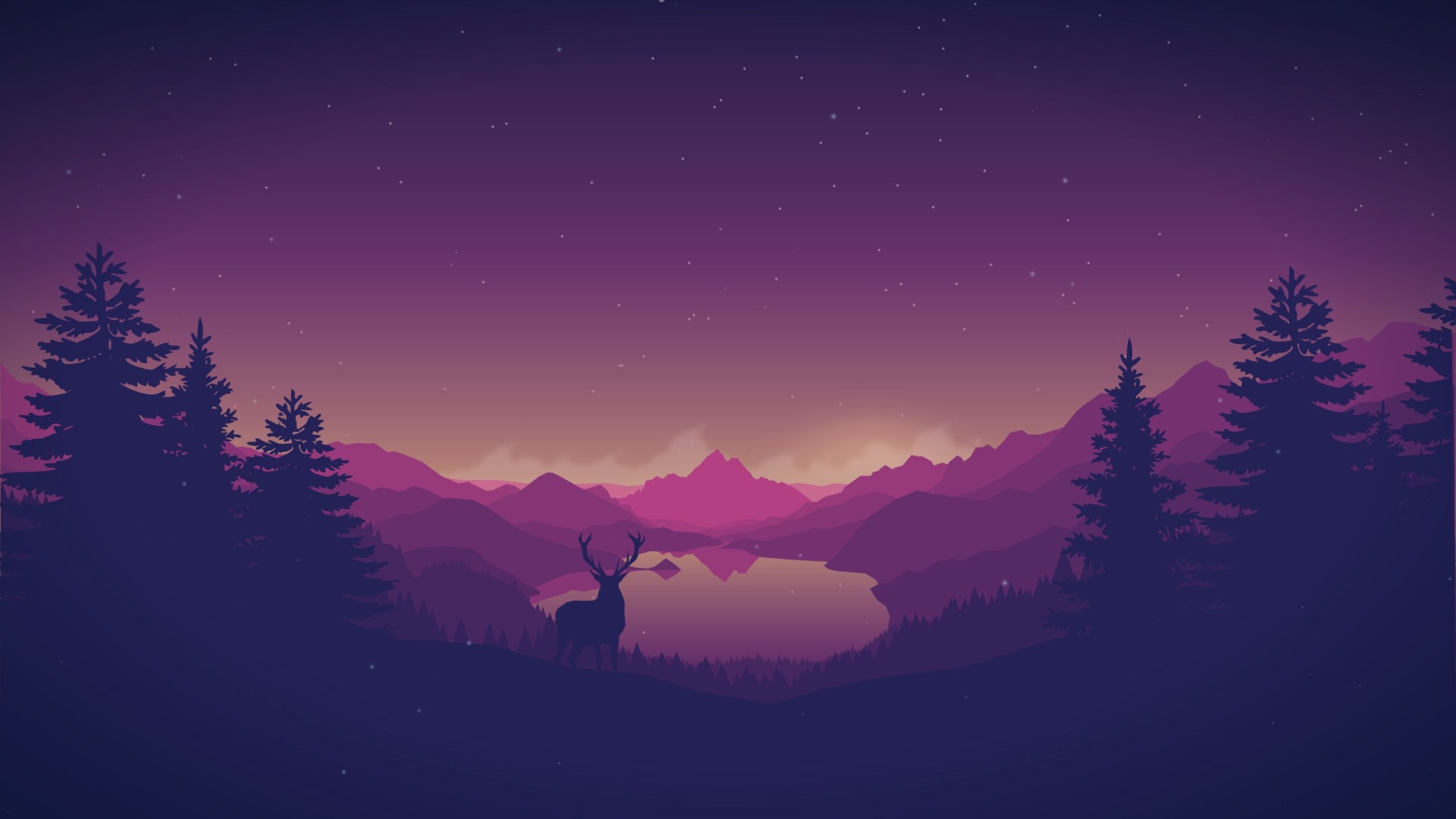 Artistic Forest Mountains Lake And Deer 4K Wallpaper, HD Artist 4K Wallpaper, Image, Photo and Background