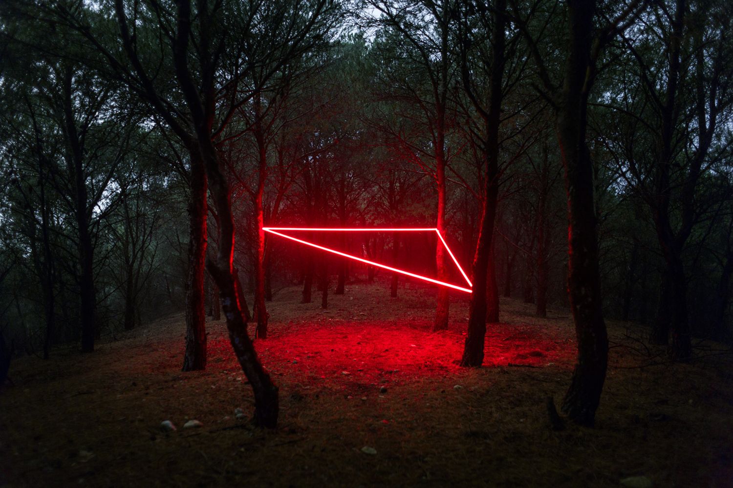 Landscape Trees Plants Triangle Neon Laser Nicolas Rivals Dark Forest Wallpaper:1500x999