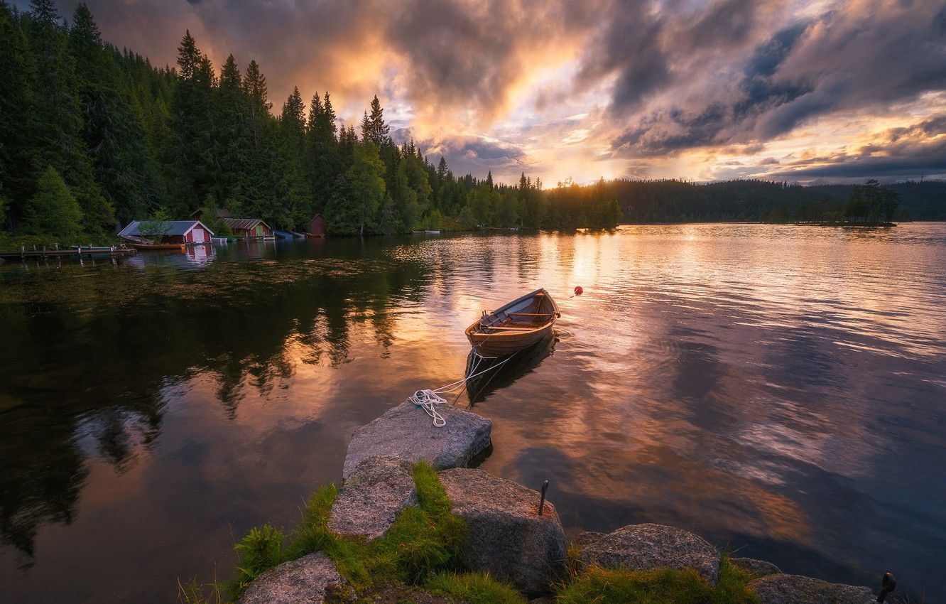 Wallpaper lake, boat, Norway, Norway, Lakeside, Ringerike image for desktop, section природа