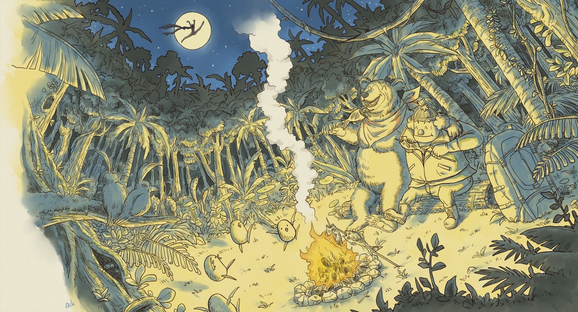 artistic jungle bears anime 2000x1080 wallpaper High Quality Wallpaper, High Definition Wallpaper