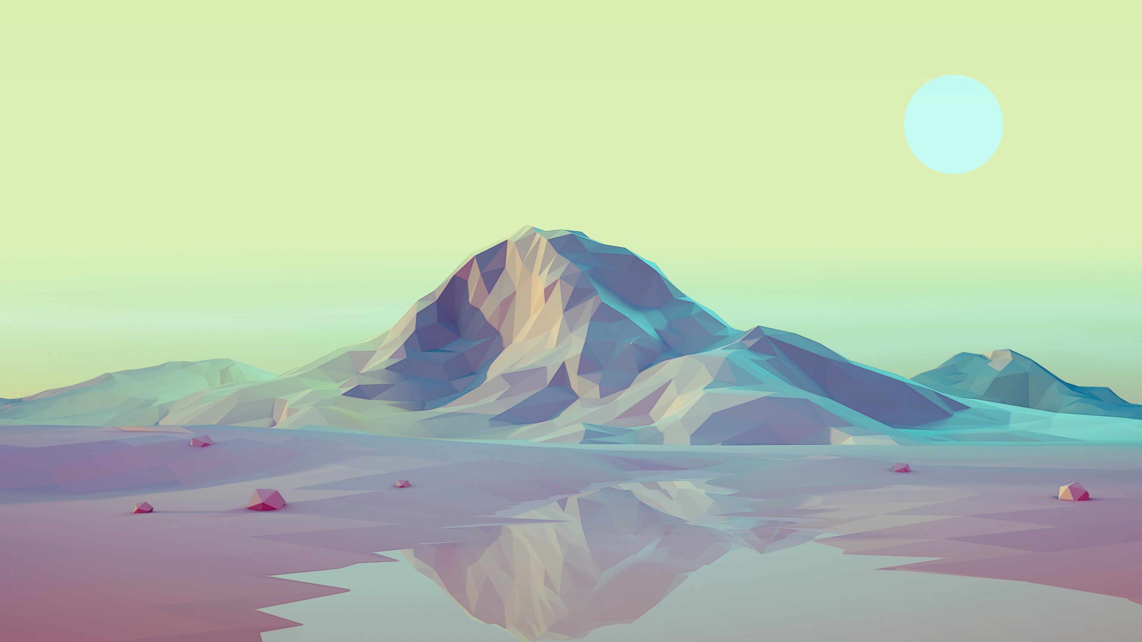 Low Poly Mountains Landscape Minimalist Minimalism 4K