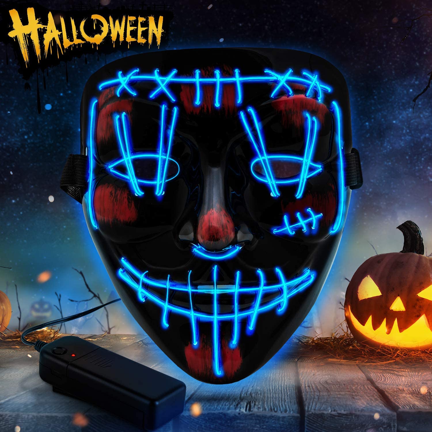 YXwin Purge Mask Light up LED Halloween Mask for Adults Men Women Boys Girls (Blue DoubleV): Clothing