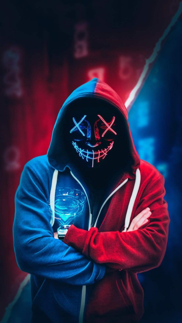 Anonymous Neon Mask Hoodie iPhone Wallpaper Wallpaper, iPhone Wallpaper. Cool wallpaper for phones, Phone wallpaper for men, Joker HD wallpaper