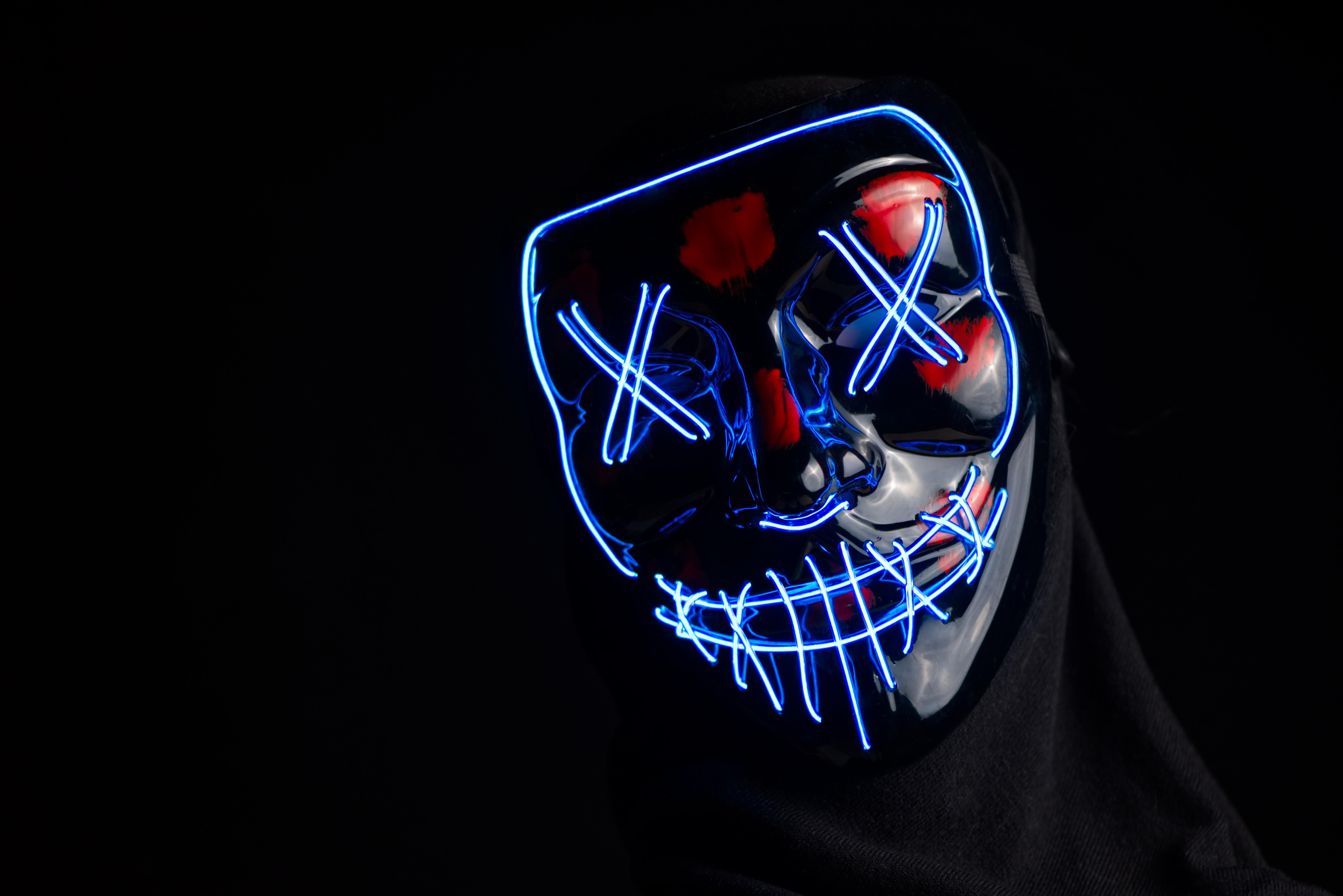 wallpaper mask, anonymous, neon, face, hidden, dark HD, Widescreen, High Definition