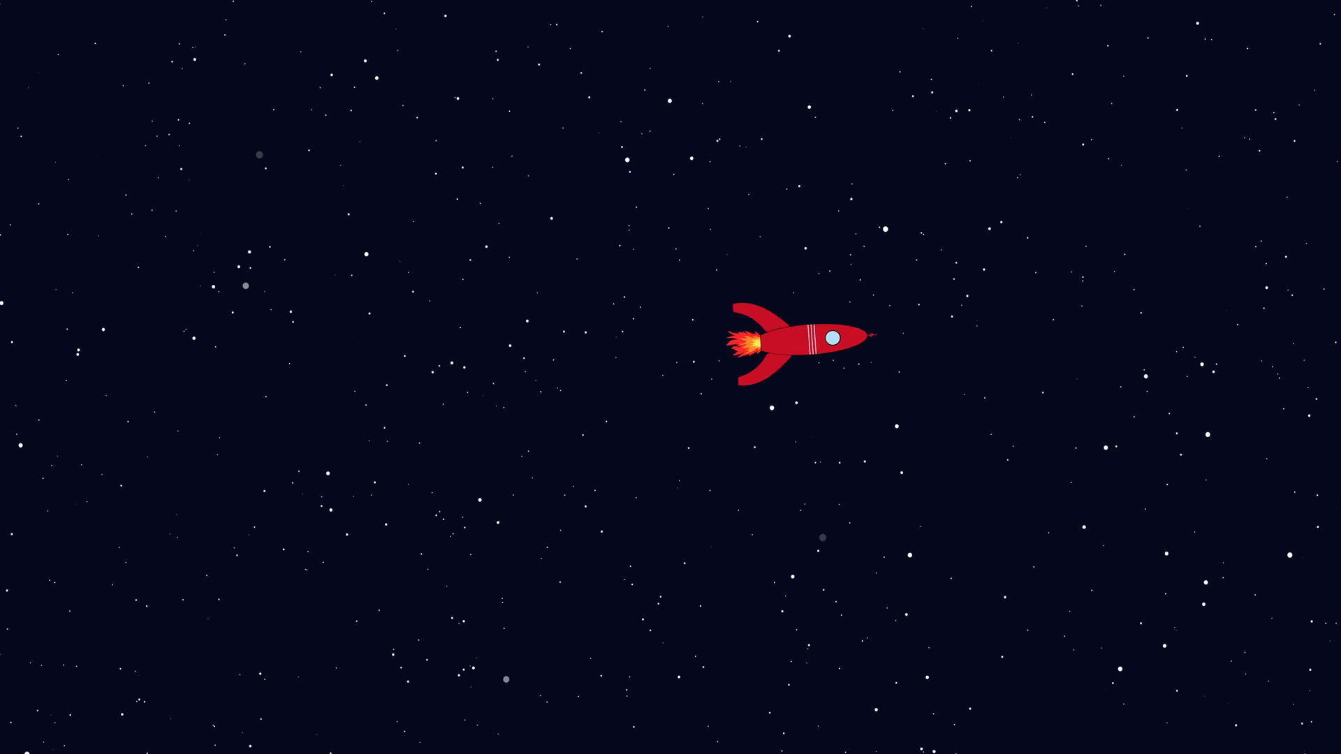 Rocket flying in space. Retro cartoon style with flat design. Motion Background
