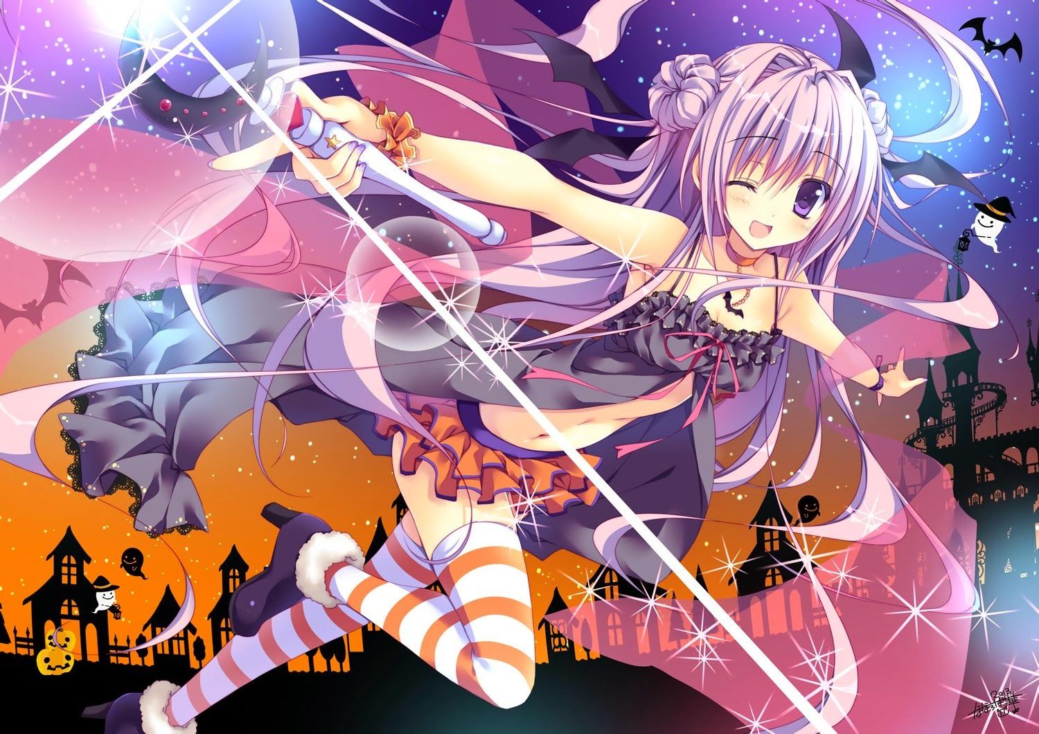 Shooting Star Dreamer: Anime Halloween Wallpaper
