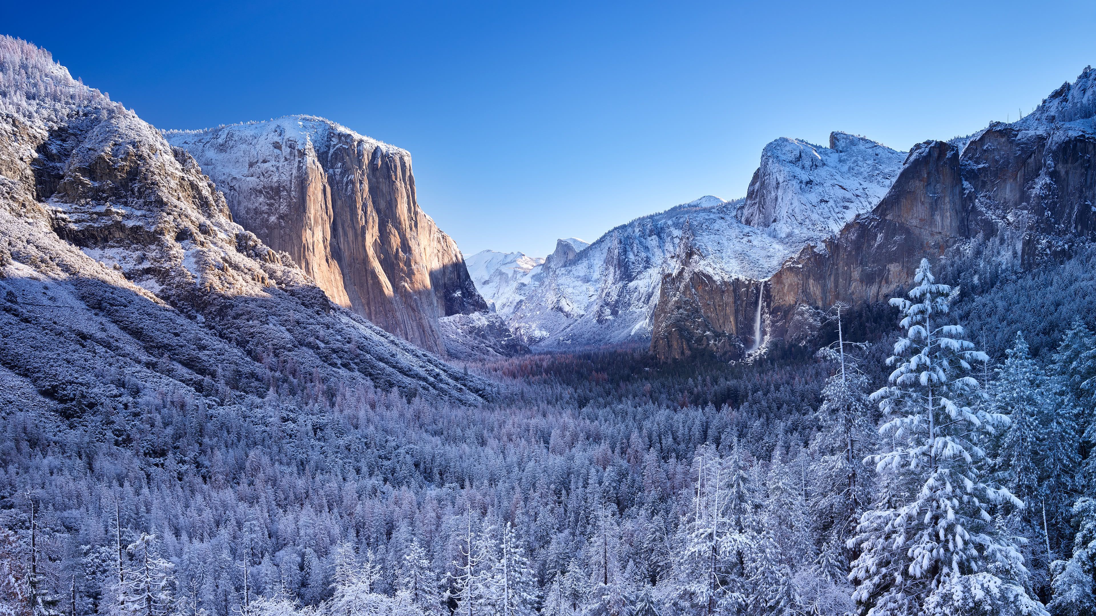 El Capitan Rock Formation Winter Yosemite National Park California United States 4K Wallpaper