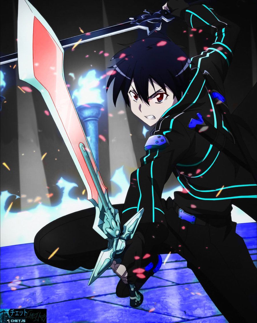 Sword Art Online (Kirito Dual Wield) (Crimson) By Ryuzaki 90. Animasi, Seni Animasi, Sword Art Online
