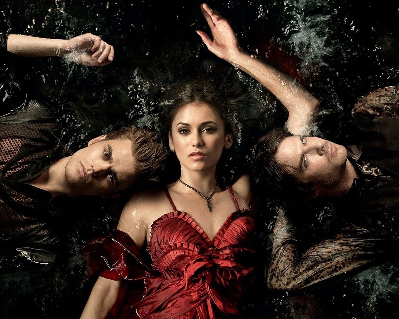 Wallpaper download the vampire diaries, nina dobrev, paul wesley, ian somerhalder, damon salvatore resolution 1280x1024