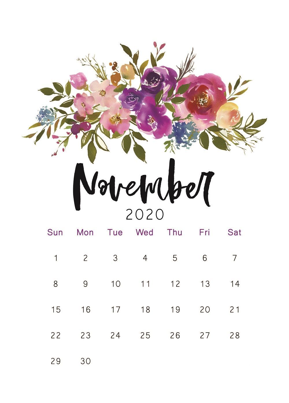 Printable Calendar Floral, Watercolor Calendar, Letter Size, A4 Size, 12 Month Calendar, Monthly Calendar. Watercolor calendar, Print calendar, Calendar wallpaper