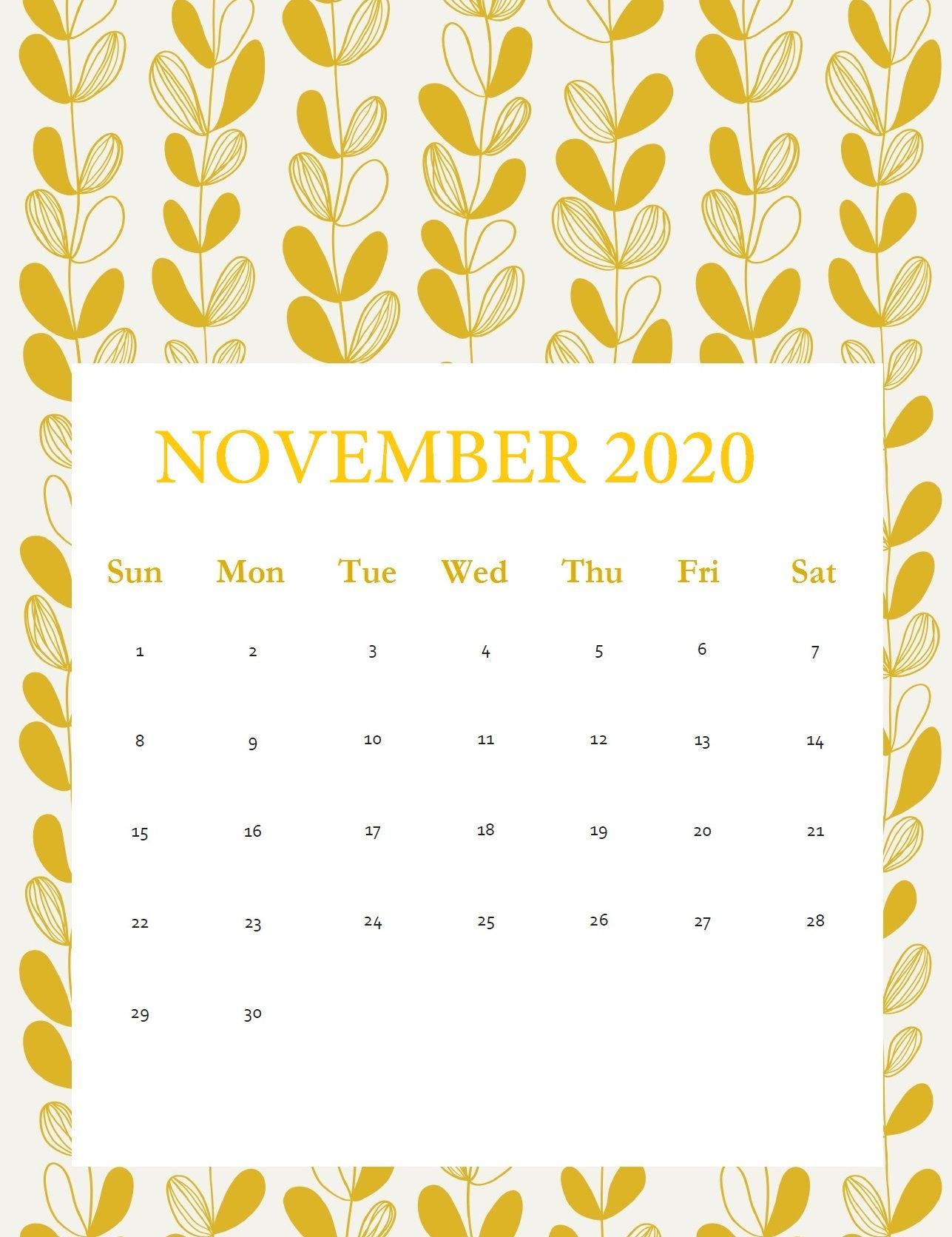November 2020 Wall Calendar. Free printable calendar , November printable calendar, Printable calendar