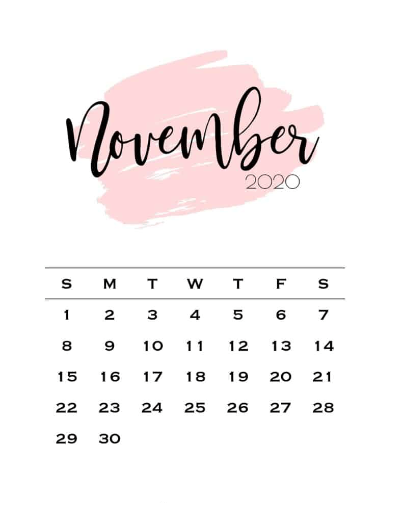 Cute November 2020 Calendar Printable Wallpaper