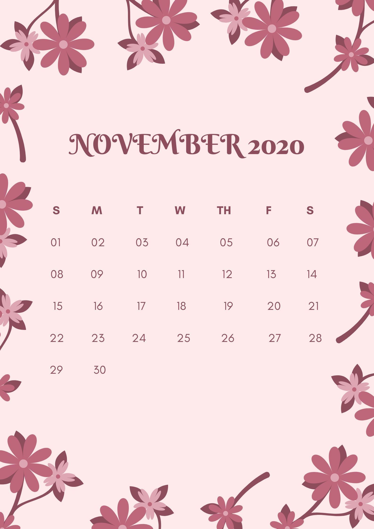 Best November 2020 Calendar Ideas and Inpiration Design Pink Flower. Calendar wallpaper, Floral printables, Calendar printables