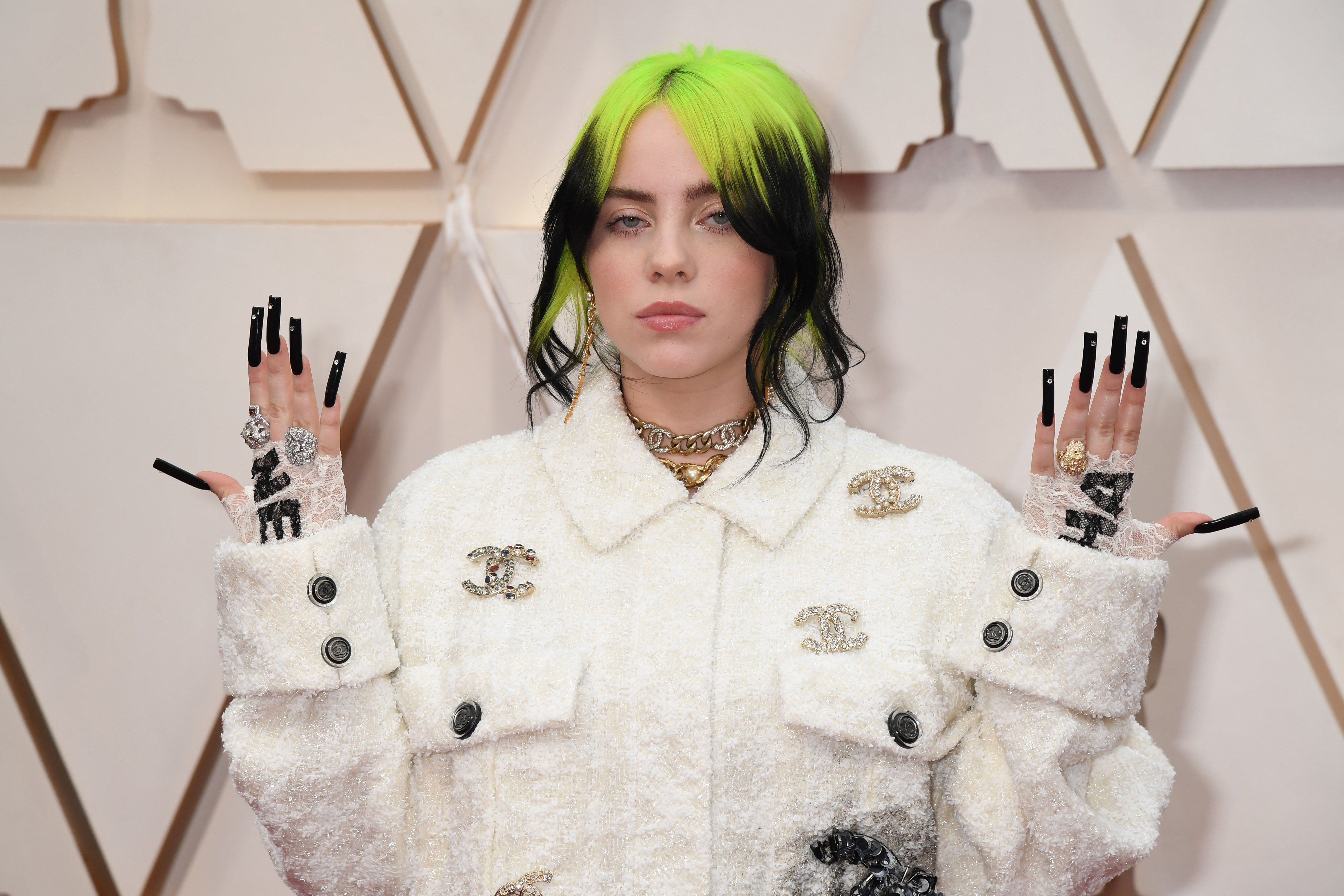Oscars 2020: Billie Eilish Wears All Chanel and Black Jeweled Nail