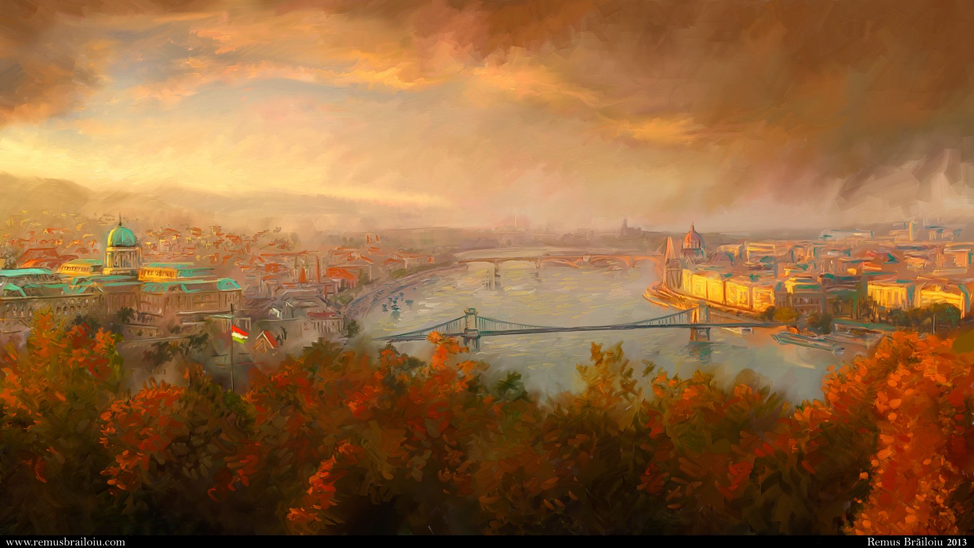 Autumn City River Budapest desktop PC and Mac wallpaper