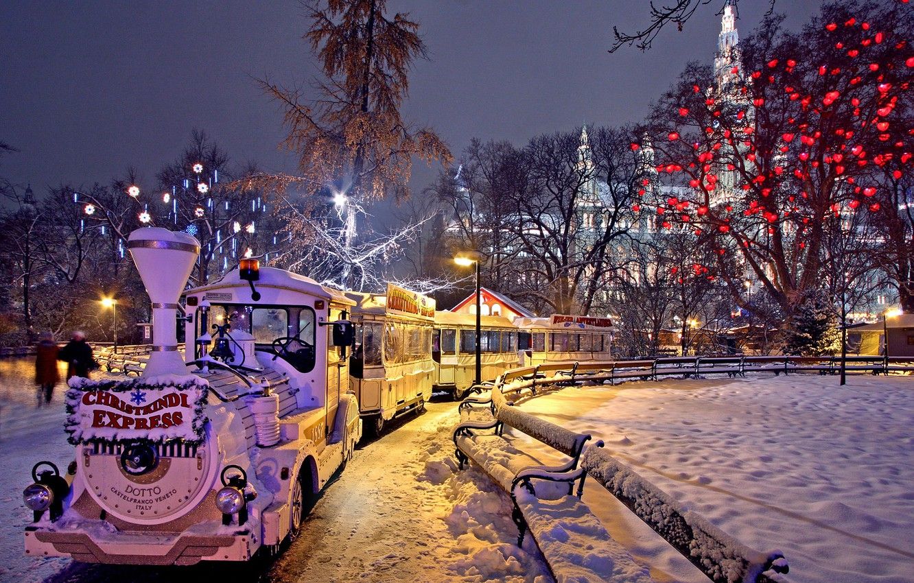 Wallpaper winter, Park, Christmas, Vienna, night photo, Christmas market, interesting places image for desktop, section город