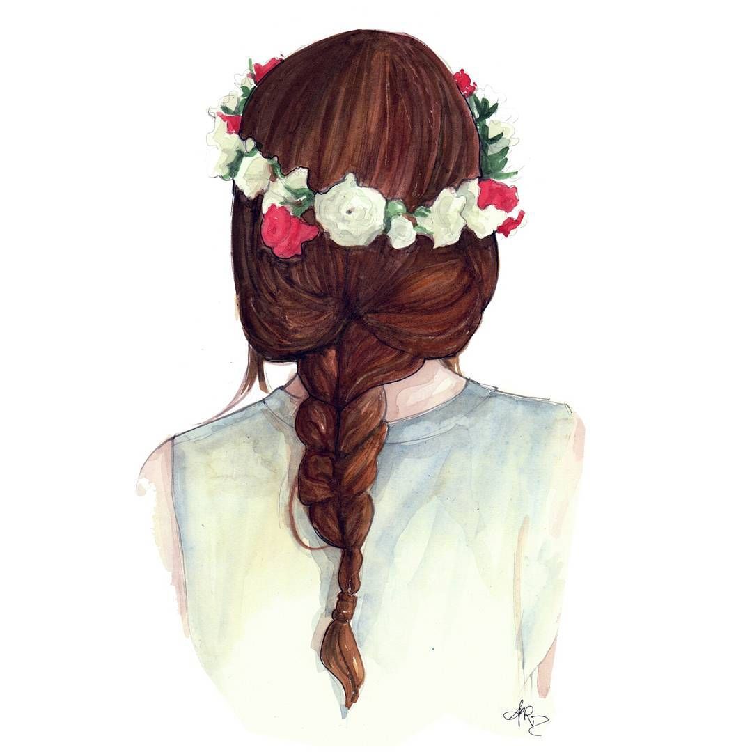 Flower crown #bride #hairdo #redhead #fashionillustration #pinodesk. Girly drawings, Flower dress art, Fashion art illustration