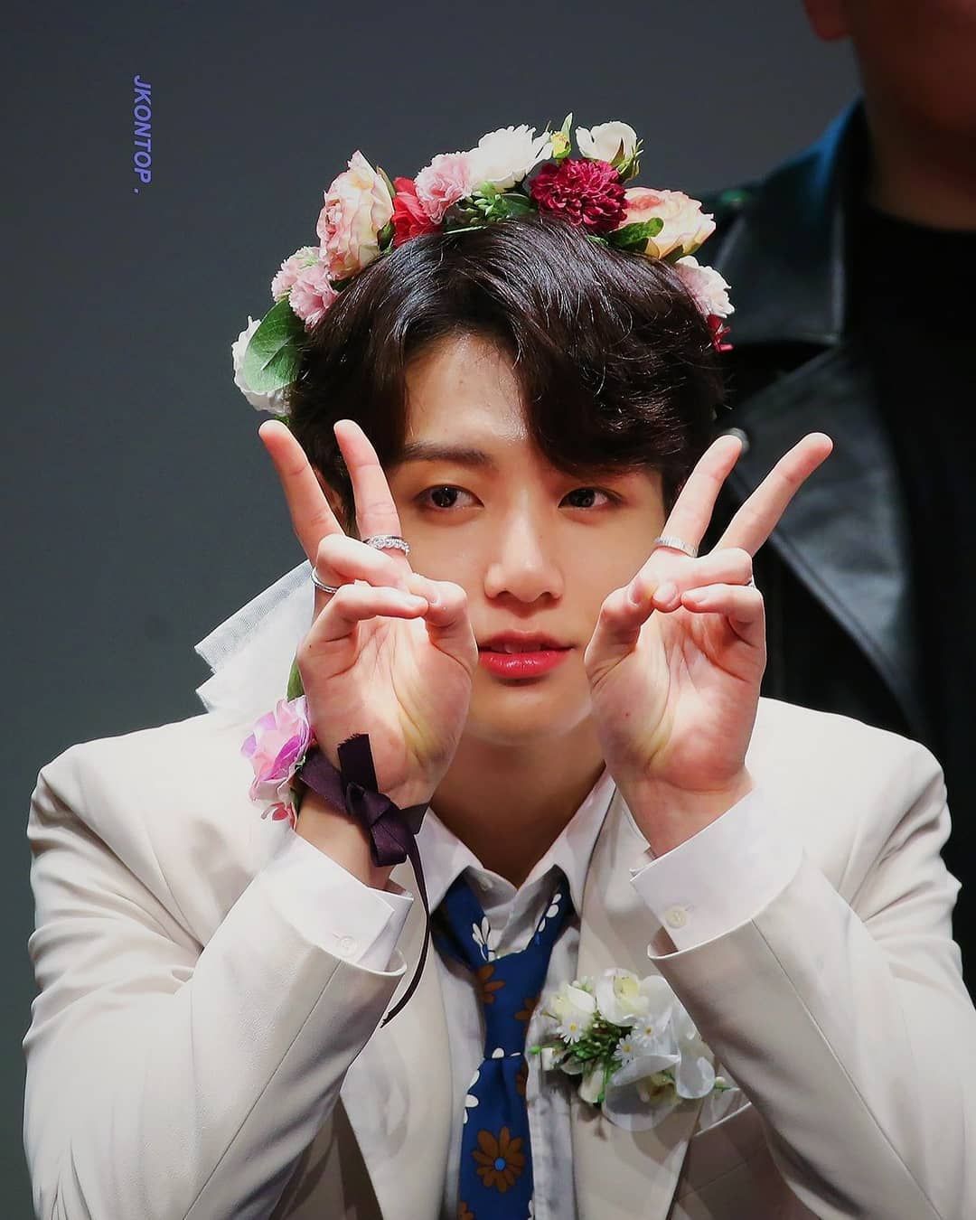 awe the flower crown, he is so pretty goodnight Visit site for more photo. Jungkook, Bts jungkook, Crown aesthetic