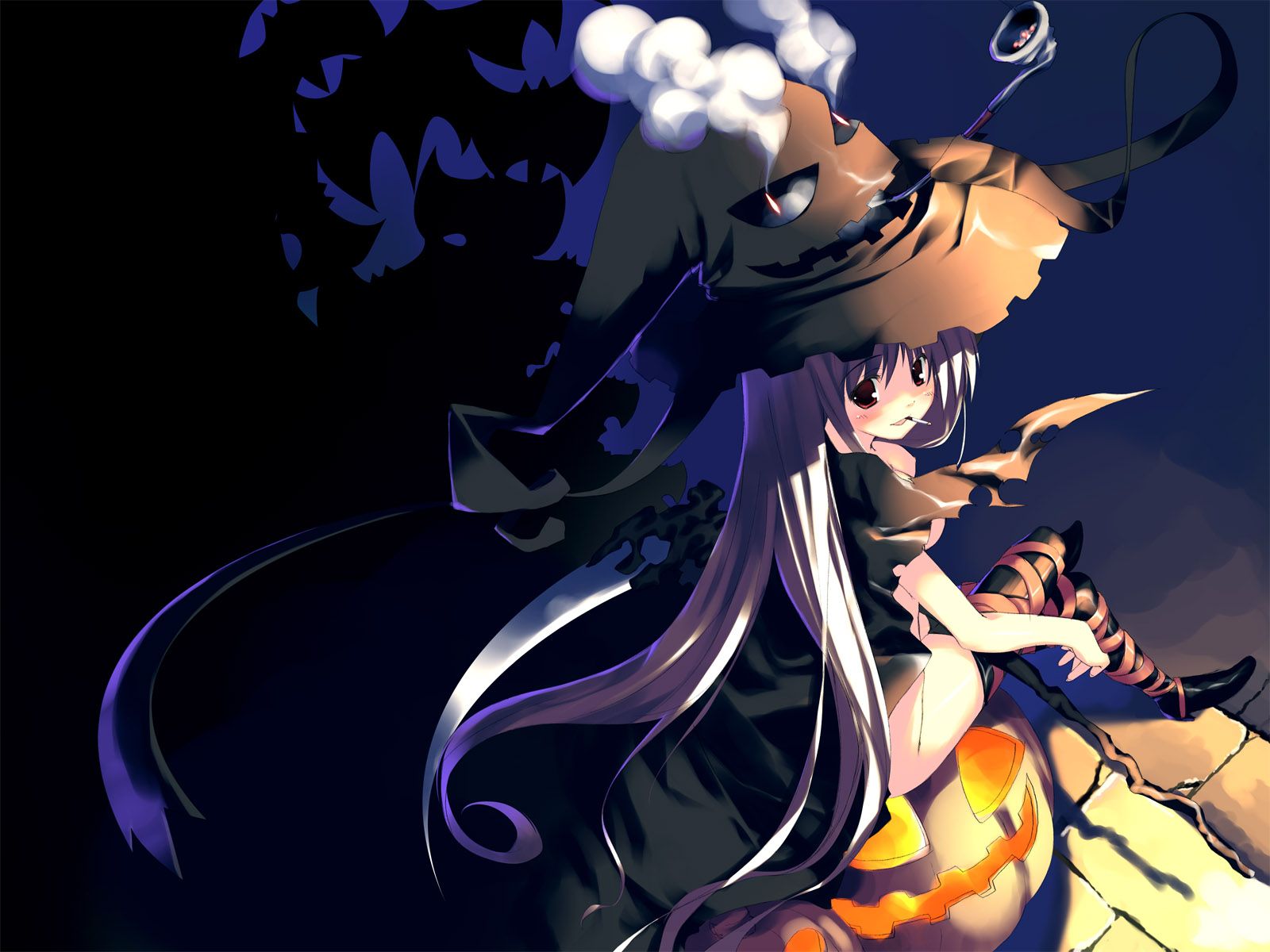 boots halloween hat long hair nude pumpkin smoking tagme (artist) thighhighs witch witch hat. konachan.com.com Anime Wallpaper