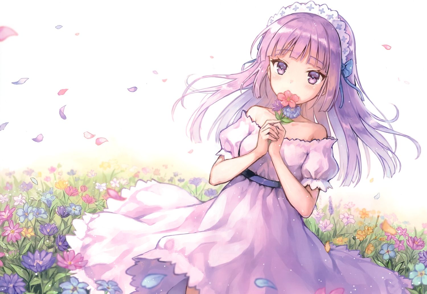aikatsu! dress flowers hikami sumire hiten goane ryu long hair petals purple eyes purple hair scan. konachan.com.com Anime Wallpaper