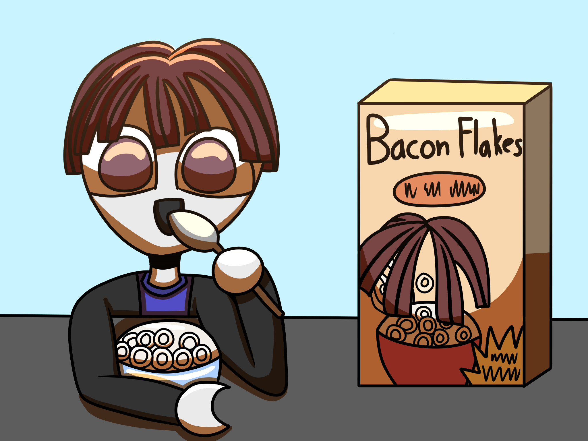 Su Tart eating bacon flakes